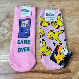 NWT Bundle of Socks! Forever 21 Pikachu Pokemon & Video Game 'Game Over' Socks